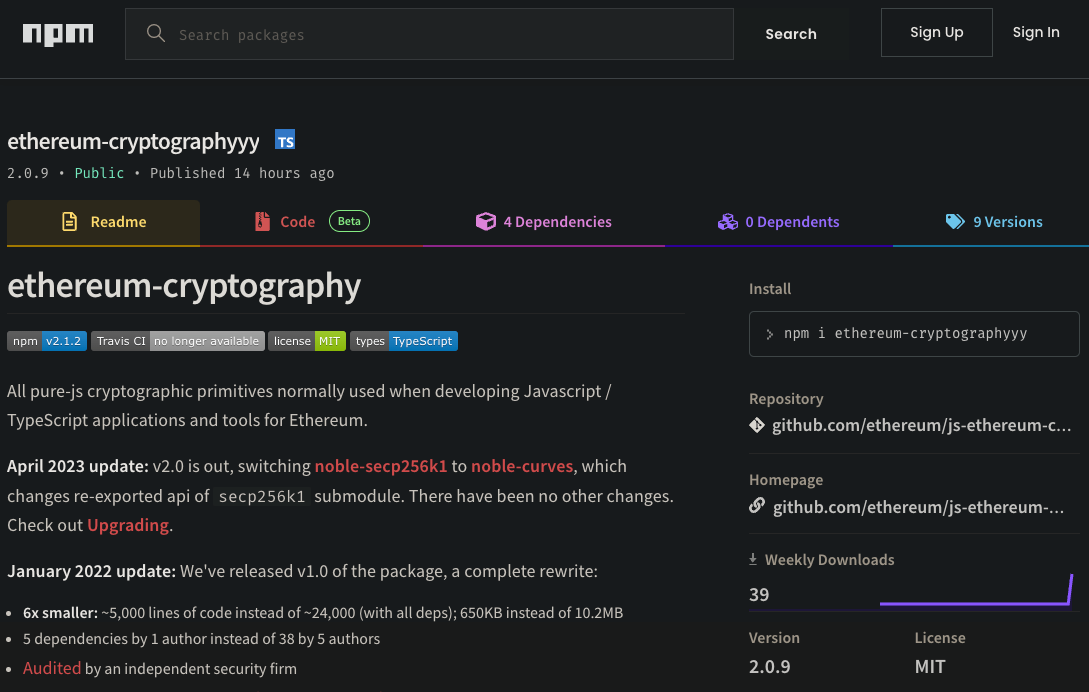 Similar README.md - typosquat package name